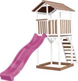 AXI Beach Tower Speeltoestel in Bruin/Wit - Speeltoren met Zandbak en Paarse Glijbaan - FSC hout - Speelhuis op palen voor de tuin