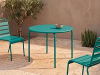 Vente-unique Ronde tuintafel D110 cm van metaal - Blauwgroen - MIRMANDE