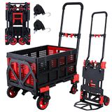 2-in-1 Hand Truck Dolly Opvouwbaar met Opvouwbare Mand, 160 kg Capaciteit Handtruck, Hand Truck Opvouwbare Dolly met 4 Wielen, Dolly Cart met Intrekbaar Handvat, Opvouwbare Hand Cart voor Verhuizing