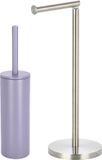 Spirella Badkamer accessoires set - WC-borstel/toiletrollen houder - metaal - lila paars/zilver