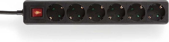 Nedis Stekkerdoos - 6-wegs - 3 meter - Zwart
