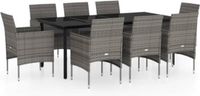 vidaXL 9-delige Tuinset met Kussens Grijs en Zwart