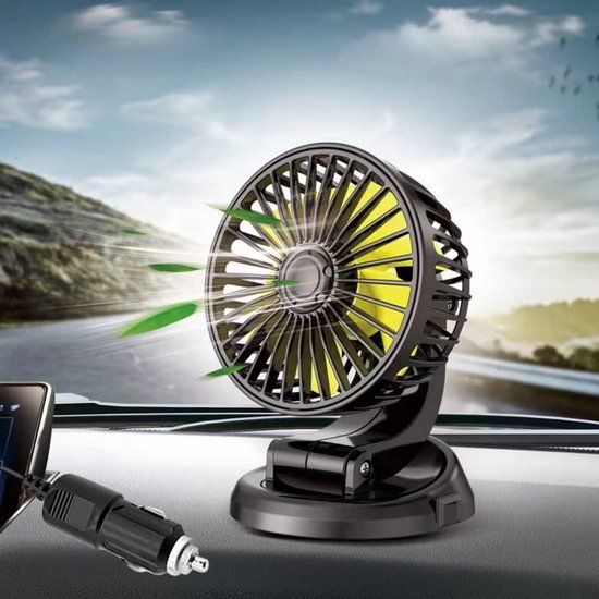 HueLiv dubbele autoventilator, 12 V, voor auto, bestelwagen, SUV, RV, boot, voor aansluiting op sigarettenaansteker en met traploze snelheidsregeling
