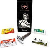 Roman Empire Shaving Caesar Gun Metal Veiligheidsscheermes met dubbele draad, klassiek scheerapparaat, veiligheidsscheermes, stalen scheermes met 20 scheermesjes (Astra-Derby-Shark-treet)