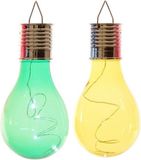 Lumineo 2x Buiten/tuin LED groen/geel peertjes solar verlichting 14 cm