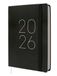 Finocam Kalender 2026, 1 dag per pagina, januari - december (12 maanden), A5 met elastiek en puntband, zachte omslag Flexi glad, zwart, Spaans
