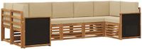 vidaXL - Hoek loungeset - 7 zitplaatsen - Massief acaciahout en polyester - Natuurlijk en beige