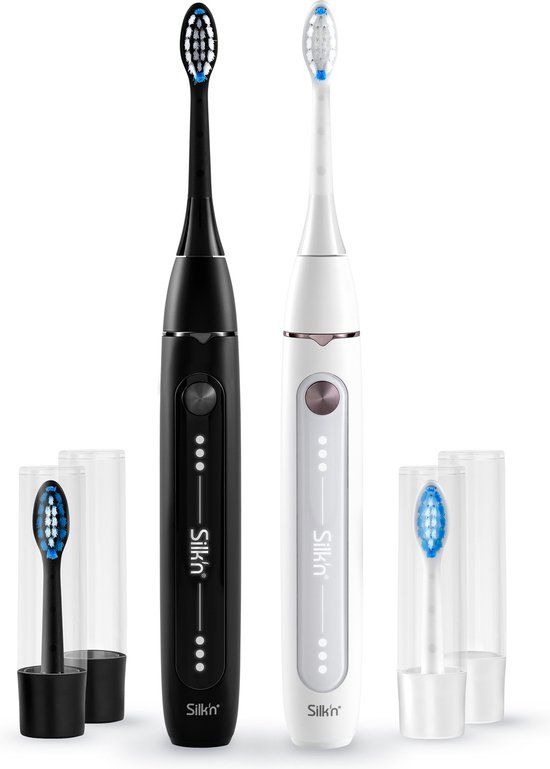 Silk'n SonicYou Elektrische Tandenborstels Geschenkset - 2 stuks met 2 opzetborstels - Cadeau-idee - Wit & Zwart