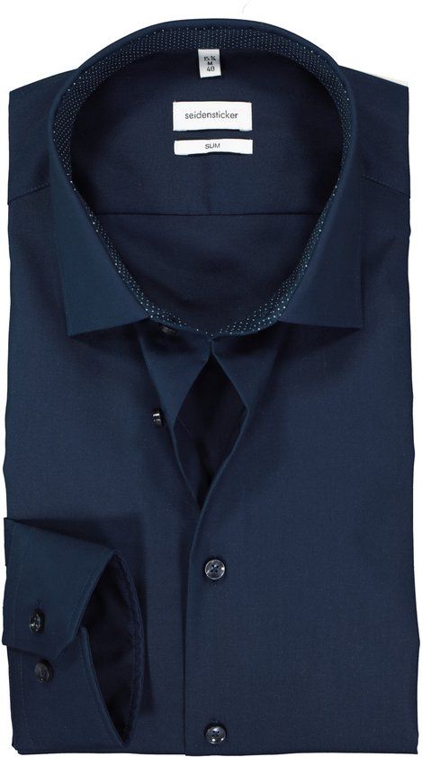 Seidensticker Slim Fit Overhemd - Donkerblauw
