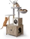 Relaxdays Krabpaal met kattenkast - 150 x 60 x 49 cm - lichtbruin-wit