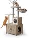 Relaxdays Krabpaal met kattenkast - 150 x 60 x 49 cm - lichtbruin-wit
