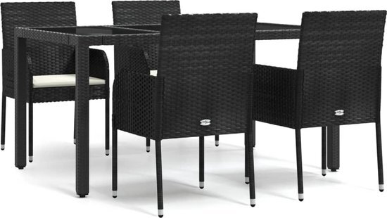 vidaXL 5-delige Tuinset met kussens poly rattan zwart