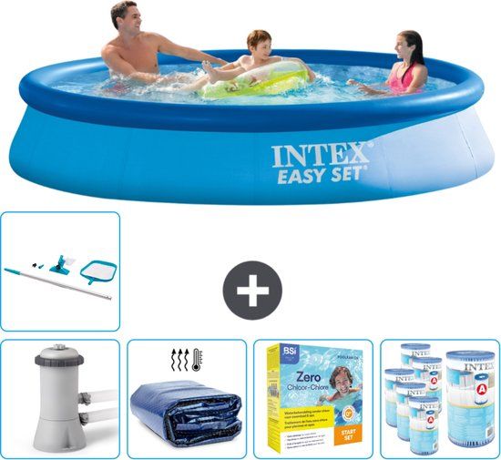 Intex Easy Set Zwembad - 366 x 76 cm - Blauw - Incl. Pomp, Solarzeil & Onderhoudspakket