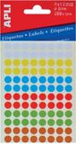Apli ronde etiketten in etui diameter 8 mm, geassorteerde kleuren, 288 stuks