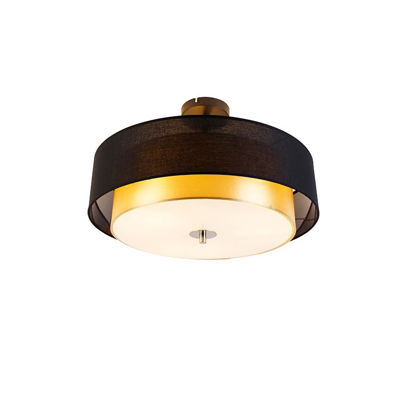 QAZQA Drum Duo Plafondlamp - Zwart/Goud - Ø 50 cm - 3-Lichts