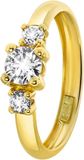 Lucardi Dames Ring met 3 zirkonia stenen - Ring - Cadeau - 9 Karaat - Geelgoud
