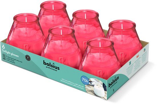 Bolsius - Twilight Kaars in Glas - Patio - Fuchsia - 70 Branduren - 6 Stuks