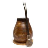Mate Green Yerba Mate-Theeset ● Keramische Mate beker 350 ml ● Edelstalen rietje Bombilla 19 cm ● Handgemaakte keramische kalebas ● Matthee keramische mok ● Kurkpad
