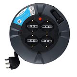 Aline 49019 verlengkabel met kabelhaspel, 3G 1 mm, lengte: 4 m, 4 tweewaardige stopcontacten, stekker 16 A, zwart