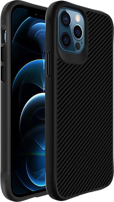 iMoshion Rugged Hybrid Carbon Case - Shockproof hoesje voor iPhone 12 / 12 Pro - Zwart