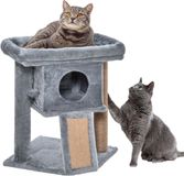 PawHut kattenboom met jute krabmat zitstok hangbal krabplank kattenmeubel met deurgat meubel voor huisdieren MDF pluche jute lichtgrijs 40 x 40 x 57 cm