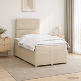 vidaXL LED Boxspringbed met Matras Crèmekleurig Stof 120 x 200 cm