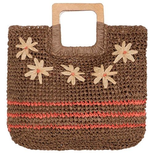 ICHI Raffia Handtas Bruin