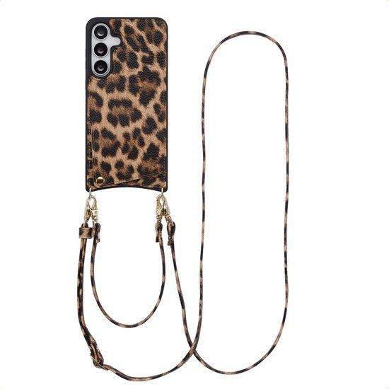 Selencia Hoesje - Geschikt voor Samsung Galaxy S25 FE - Backcover met koord en pashouder - Leopard