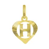 Lucardi Dames alfabet hanger hart - Letter H - 9 Karaat Geelgoud