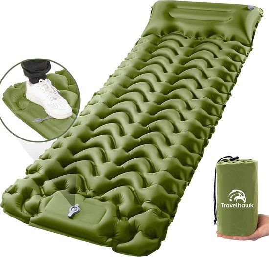 Travelhawk Luchtbed - Slaapmat - Campingbedje - Luchtbed met Ingebouwde Pomp - 1 Persoons - Groen