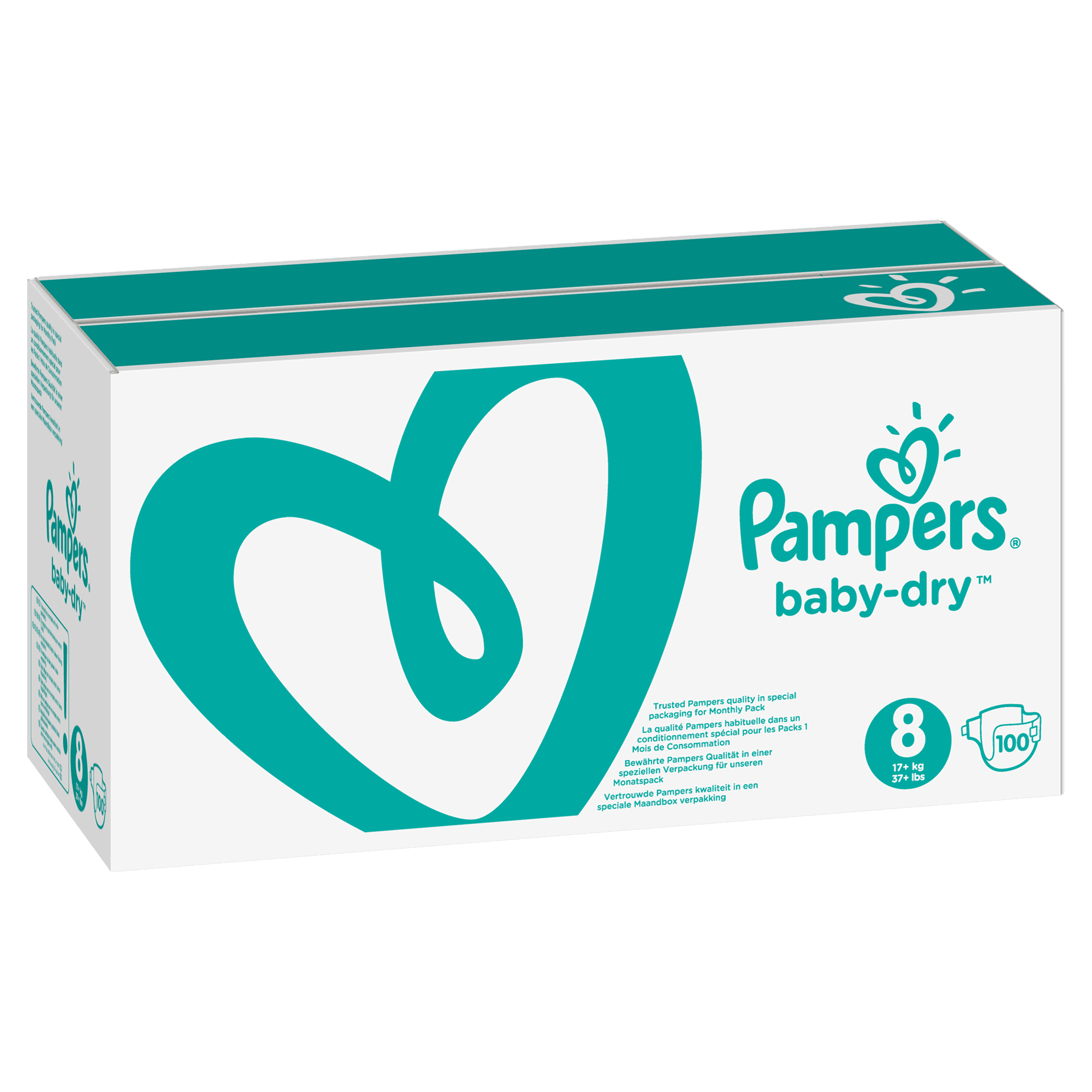 Pampers Baby-Dry Maat 8, 100 Luiers, Voor Droge Ademende Huid, Maandbox multi