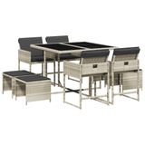 VidaXL Ensemble de jardin 9 pièces avec coussins, gris clair, polyrotin