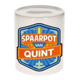 Bellatio Decorations Kinder spaarpot met naam - Quint - keramiek - met dop - wit
