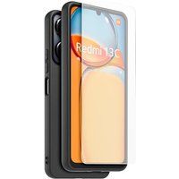 Made For Xiaomi Xiaomi Pakket Made For Xiaomi Semi-rigide back cover voor Redmi 13C zwart + transparant gehard glas screenprotector
