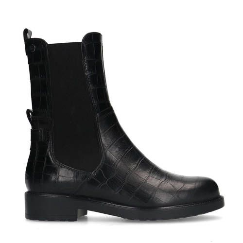 No Stress leren enkelboots met crocoprint zwart