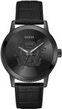 Guess Zwarte Leren Horloge Voor Mannen Met Quartz Mechanisme