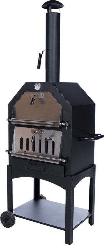 RedFire Lorenzo Outdoor Oven - Black Steel Pizza Oven - 50x37cm with Thermometer & Wheels