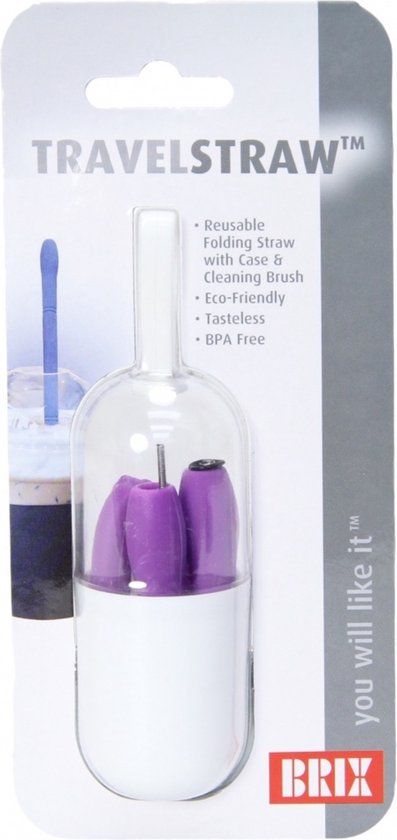 Brix TravelStraw Opvouwbaar Siliconen Rietje - Blauw