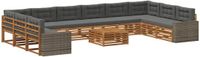 vidaXL - Bank loungeset - 4 zitplekken - Massief acacia hout - Natuurlijk en antraciet