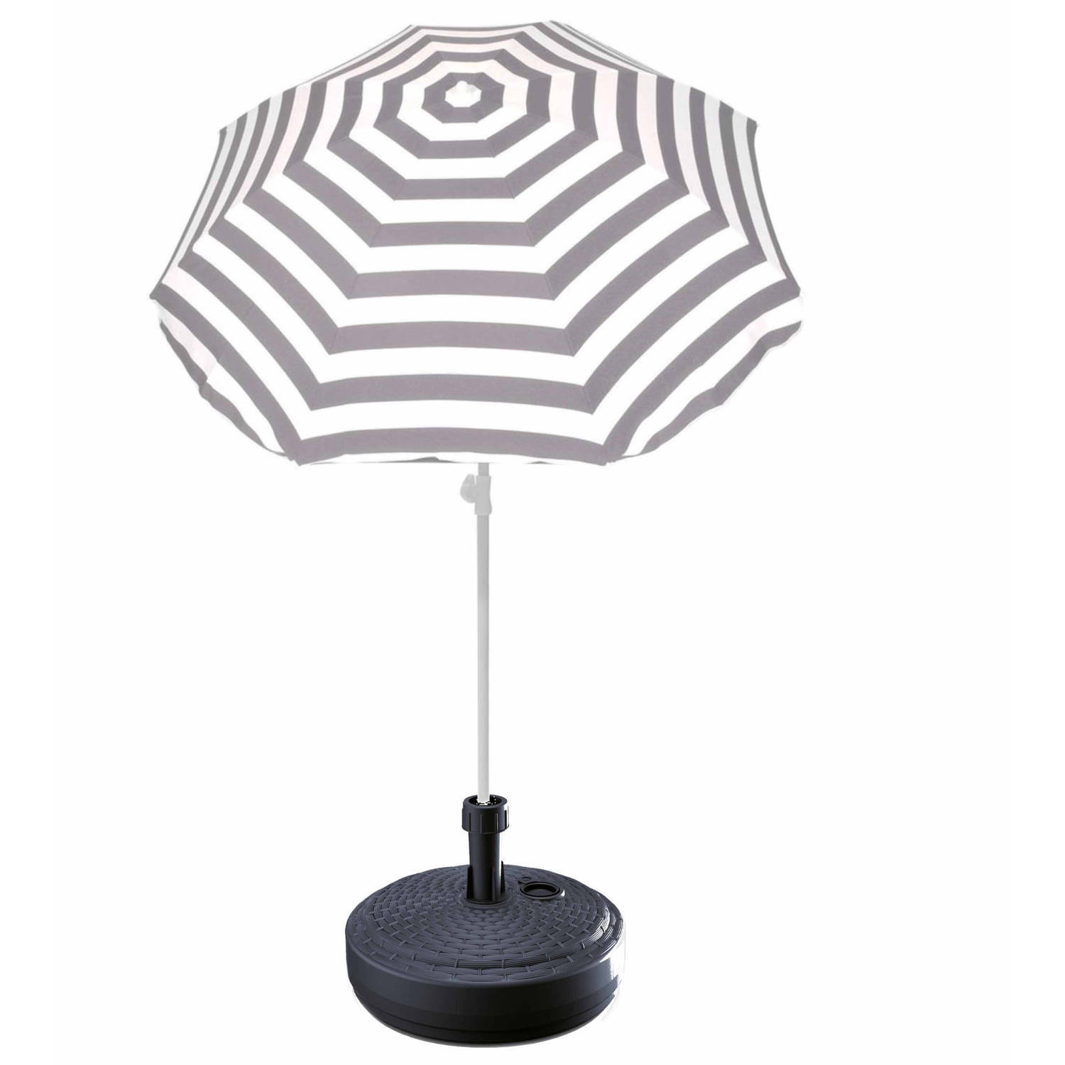 Summertime Grijs gestreepte lichtgewicht strand/tuin basic parasol van nylon 180 cm + vulbare parasolvoet antraciet van plastic