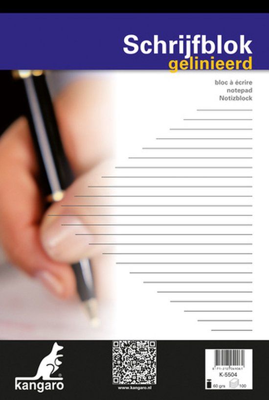 Kangaro Schrijfblok A4 lijn 100 blad pak a 5 st