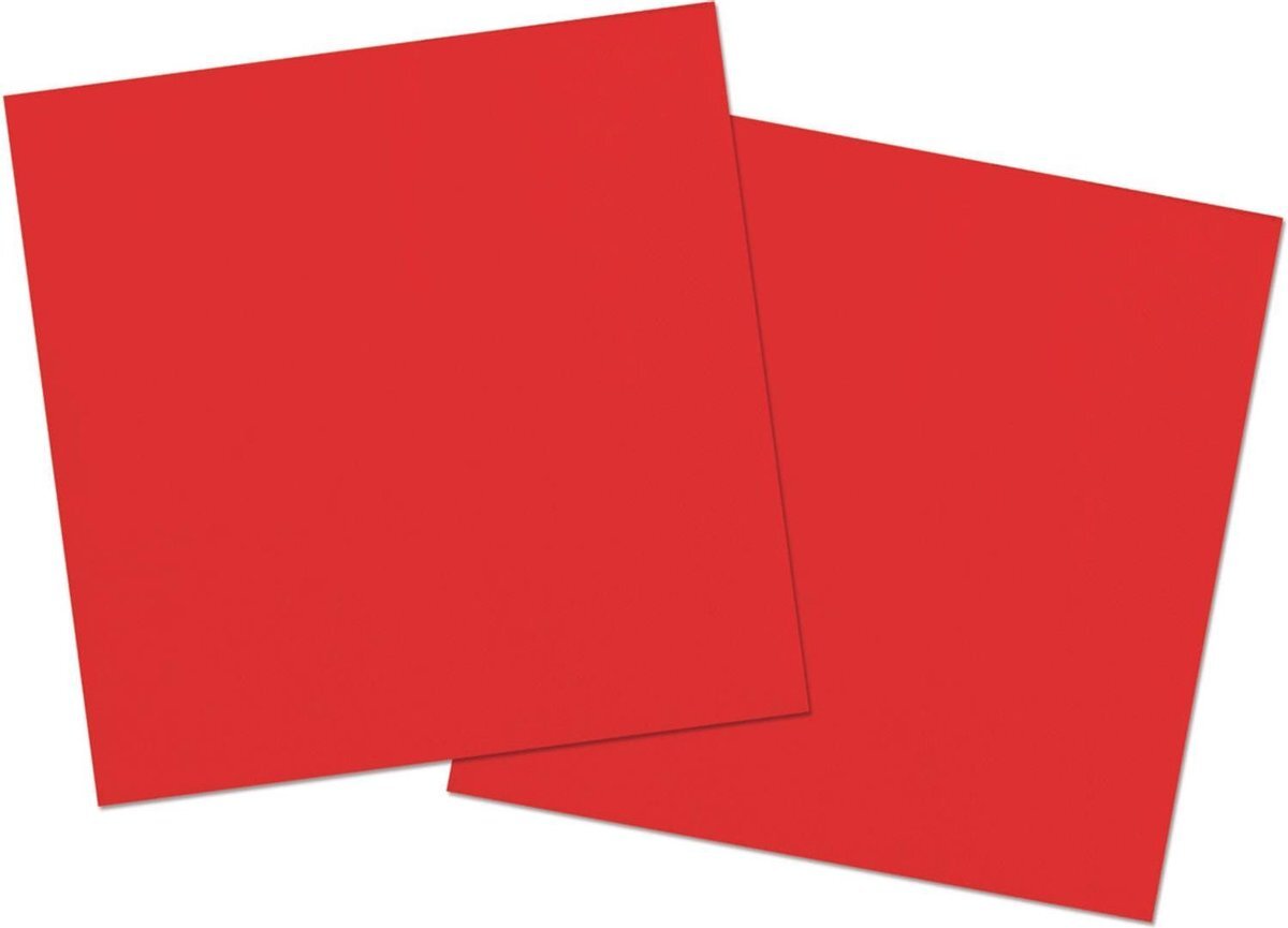 Folat Servetten van papier 33 x 33 cm in het rood - Uni kleuren thema voor verjaardag of feestje - Inhoud: 20x stuks