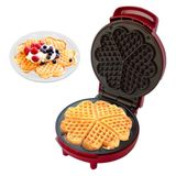 Wafelmachine BEHOME Wafelmachine, hartvormige wafels met anti-aanbaklaag, antislipvoeten, 1000 W, machine voor 5 wafels tegelijk, rood