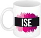 Bellatio Decorations Ise naam cadeau koffie mok - beker - met roze verfstrepen - Cadeau collega - moederdag - verjaardag - juf - coach - 300 ml - wit