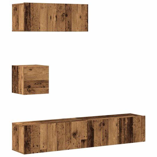 vidaXL 4-delig Tv-meubelset wandmontage bewerkt hout artisanaal eiken