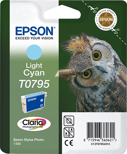 Epson Owl inktpatroon Light Cyan T0795 Claria Photographic Ink single pack / Lichtyaan