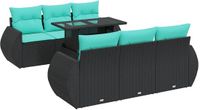 vidaXL 7-delige Loungeset met kussens, polyrattan, acacia, zwart