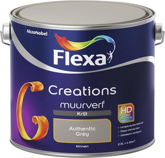 Flexa Creations Muurverf Krijt - Authentic Grey - 2,5 liter - Mat - Voor Binnen