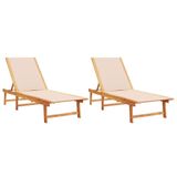 VidaXL Lit de jardin 2 pièces Acacia Bois Textilène Crème