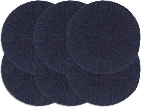 vidaXL Placemats - 6 stuks - Rond - Katoen - Marineblauw